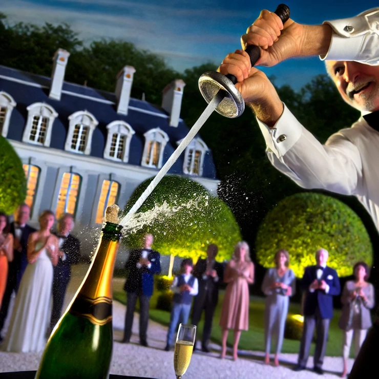 Sabering the champagne in France